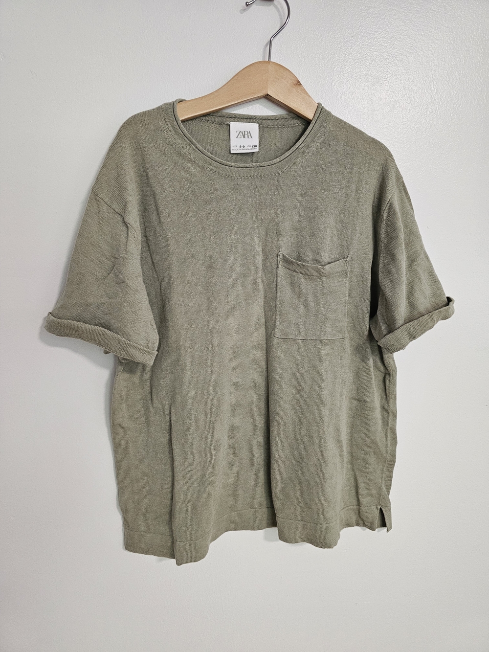 🧸2/20$ Zara Boys Size 8-9 Cotton Linen Tee Sage Green